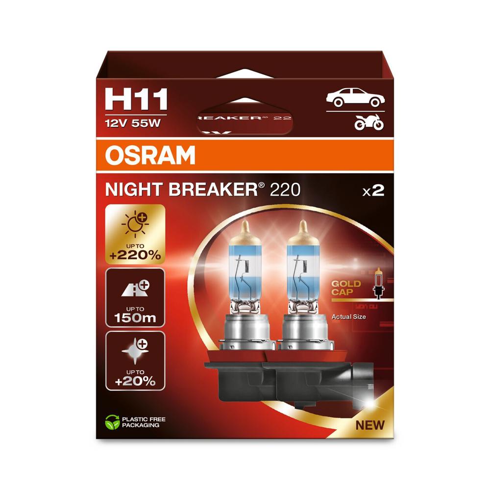 SET 2 BECURI 12V H11 55 W NIGHT BREAKER +220% OSRAM