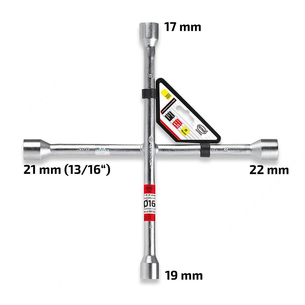 Cheie roti in cruce Heyner 17 19 21 22 mm, brat 355 mm, otel, DIN 3119 [1]